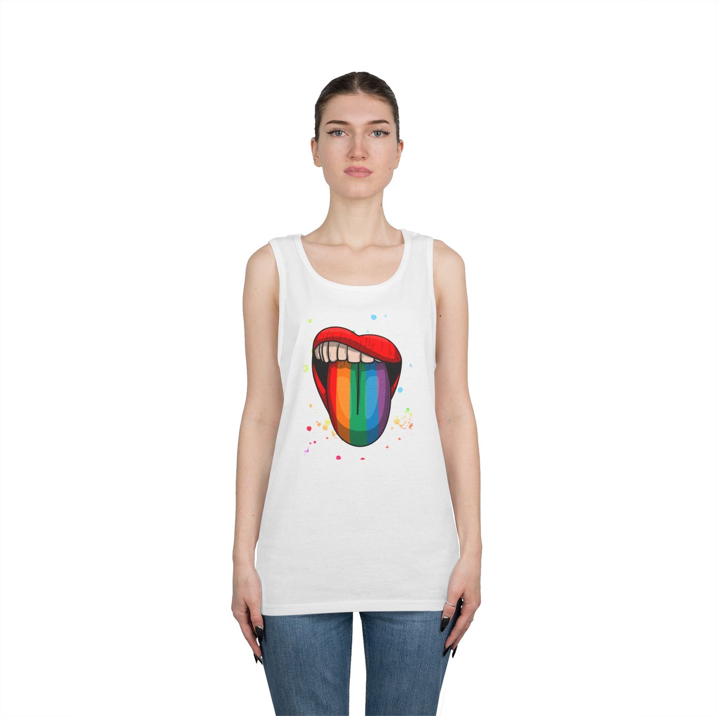 Rainbow Tongue Unisex Heavy Cotton Tank Top, Pride Apparel, Summer Fashion, LGBTQ+ Gift, Festival Wear