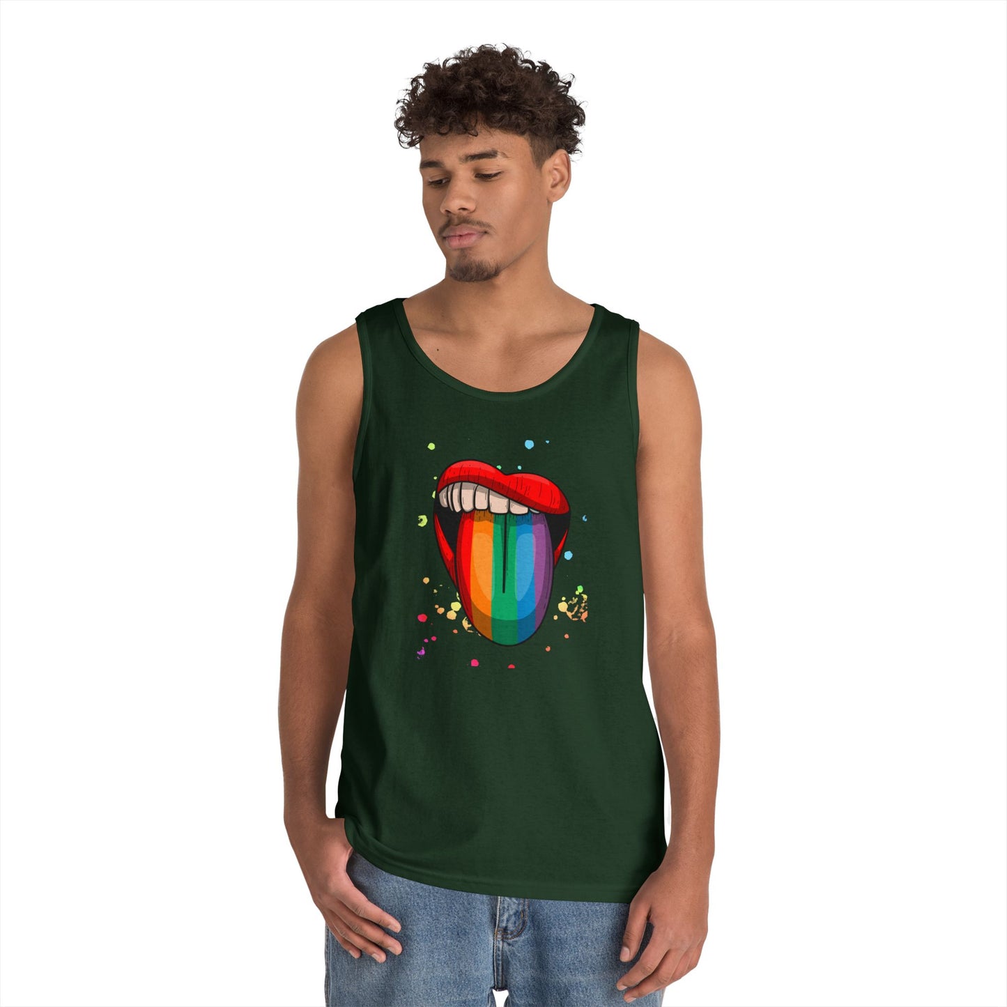 Rainbow Tongue Unisex Heavy Cotton Tank Top, Pride Apparel, Summer Fashion, LGBTQ+ Gift, Festival Wear