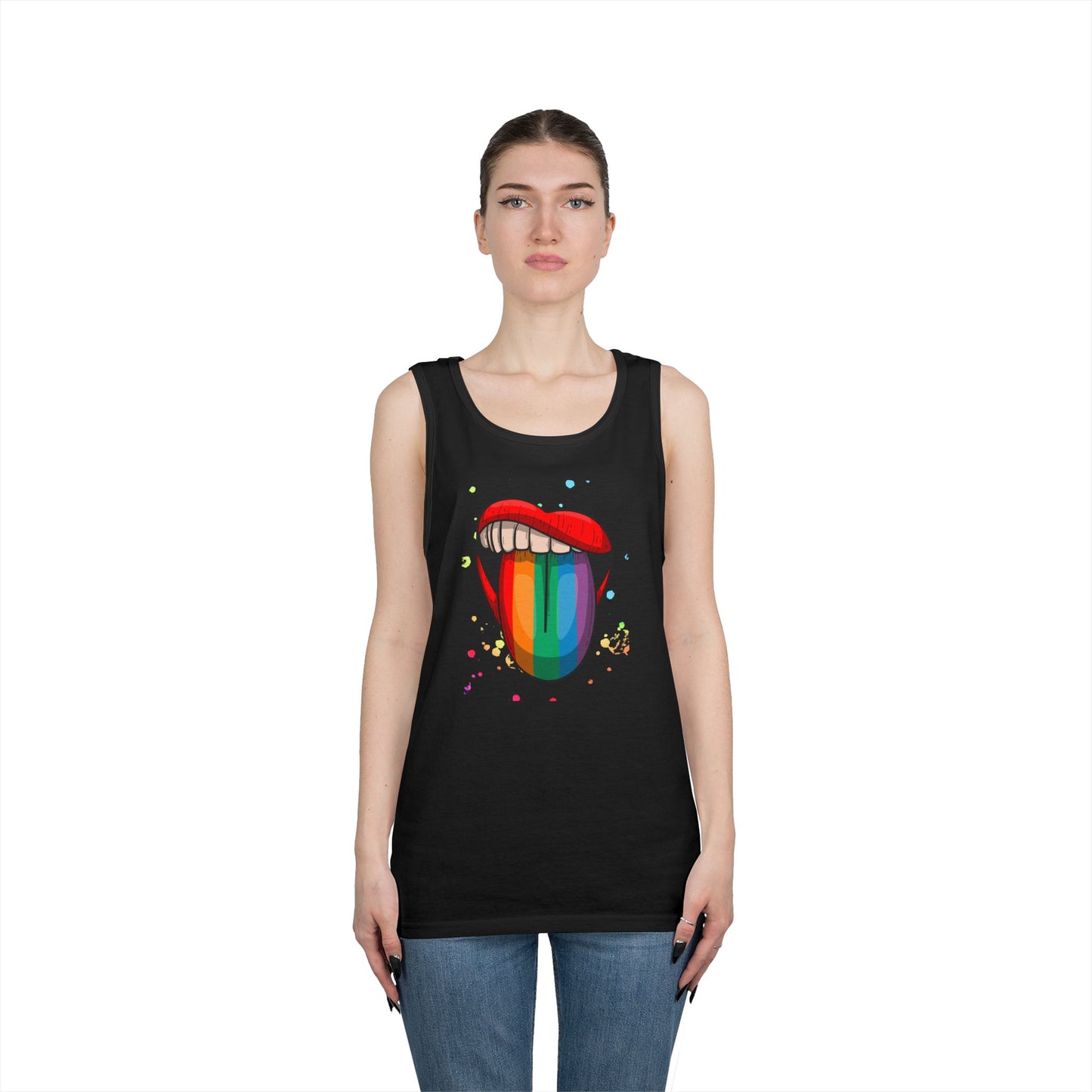 Rainbow Tongue Unisex Heavy Cotton Tank Top, Pride Apparel, Summer Fashion, LGBTQ+ Gift, Festival Wear