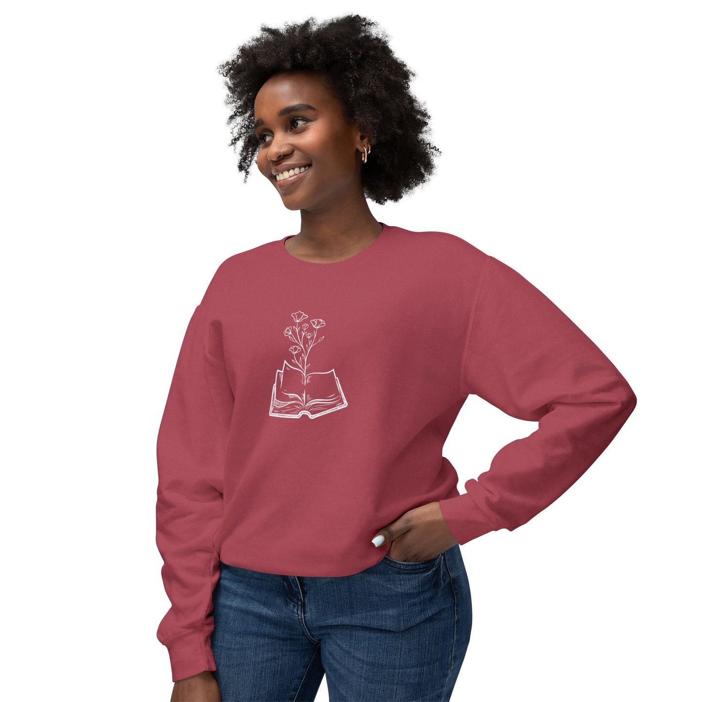 Book Lover's Unisex Lightweight Crewneck Sweatshirt, Cozy Gift for Readers, Floral Design, Perfect for All Occasions, Great for Book Clubs