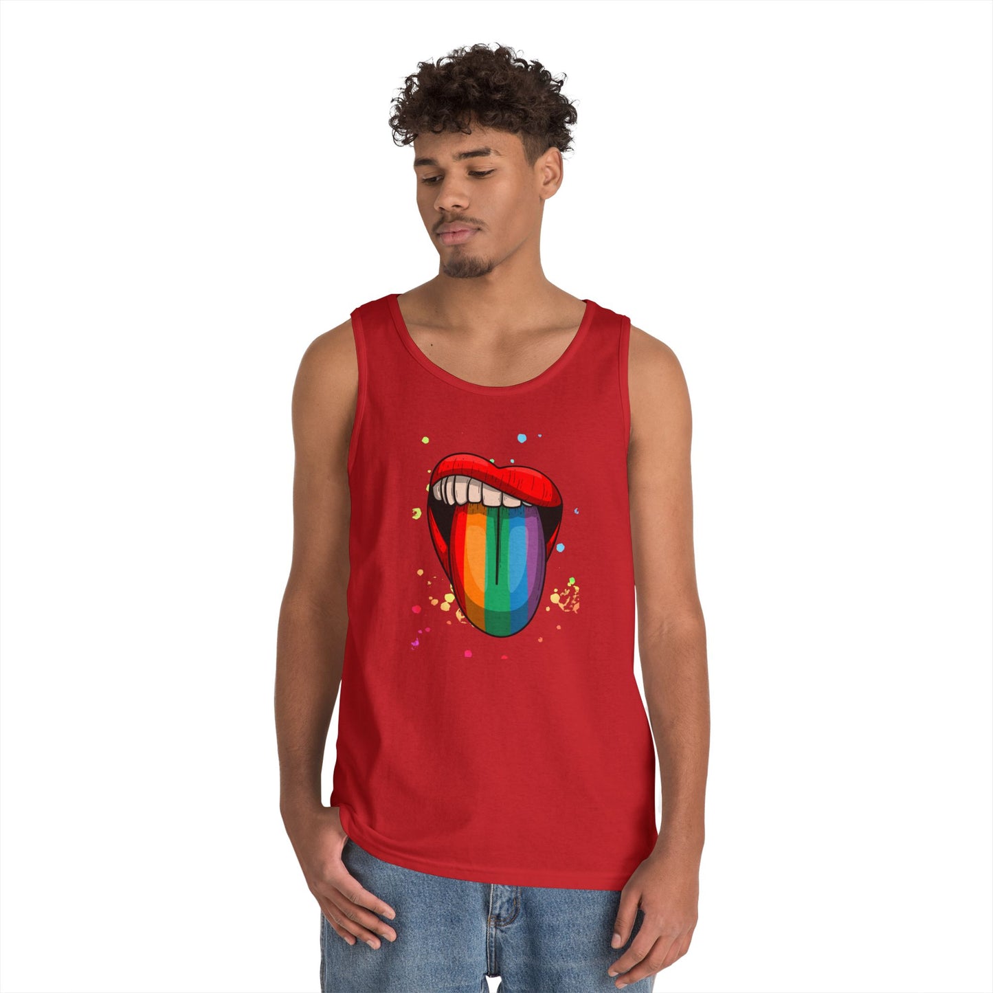 Rainbow Tongue Unisex Heavy Cotton Tank Top, Pride Apparel, Summer Fashion, LGBTQ+ Gift, Festival Wear