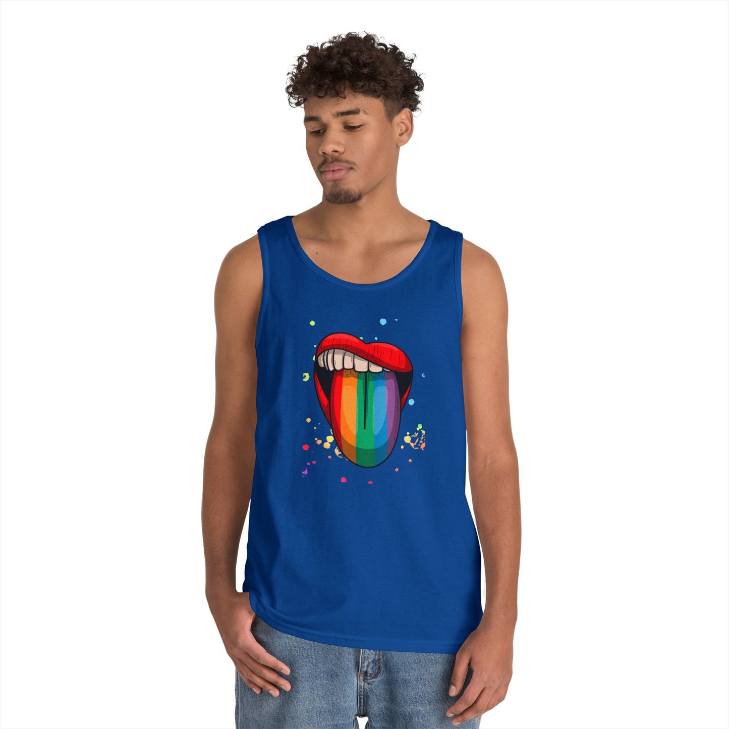 Rainbow Tongue Unisex Heavy Cotton Tank Top, Pride Apparel, Summer Fashion, LGBTQ+ Gift, Festival Wear