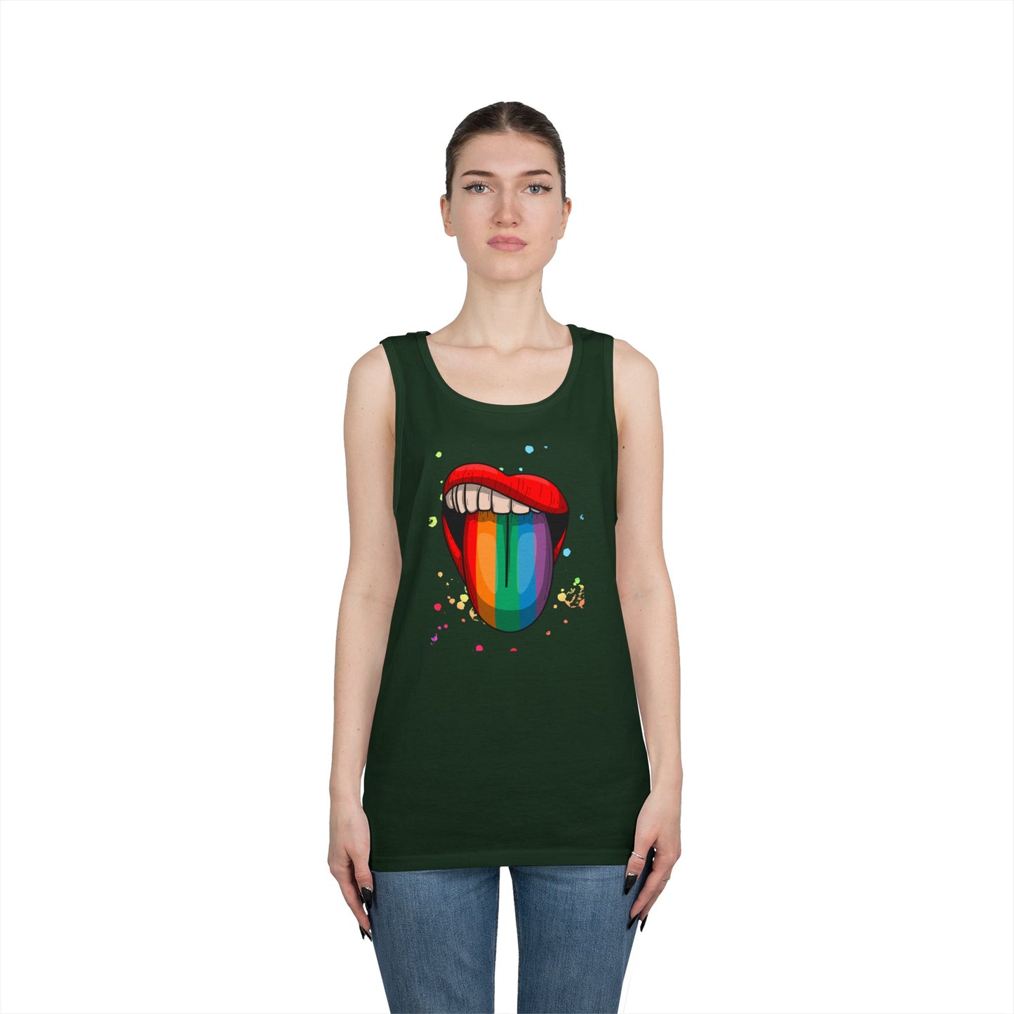 Rainbow Tongue Unisex Heavy Cotton Tank Top, Pride Apparel, Summer Fashion, LGBTQ+ Gift, Festival Wear