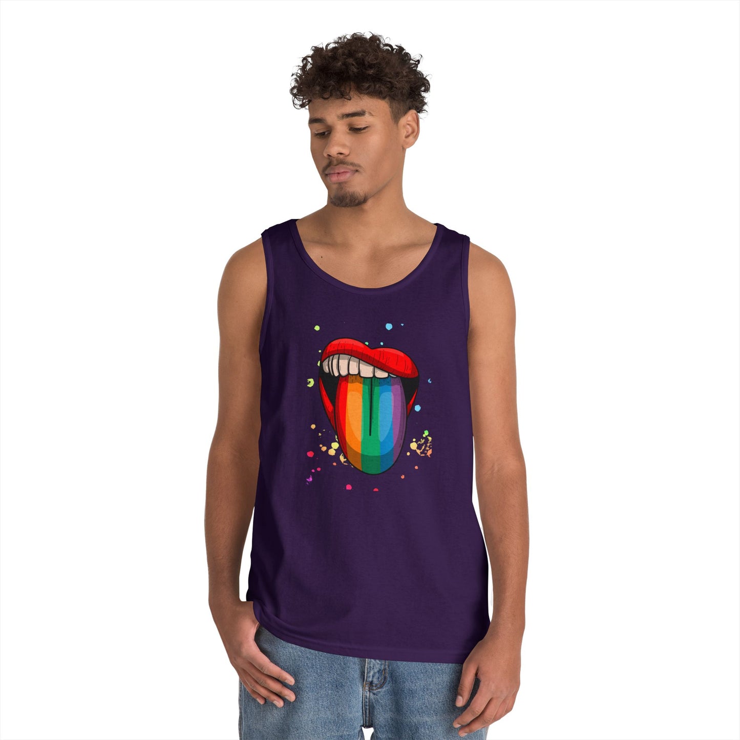 Rainbow Tongue Unisex Heavy Cotton Tank Top, Pride Apparel, Summer Fashion, LGBTQ+ Gift, Festival Wear
