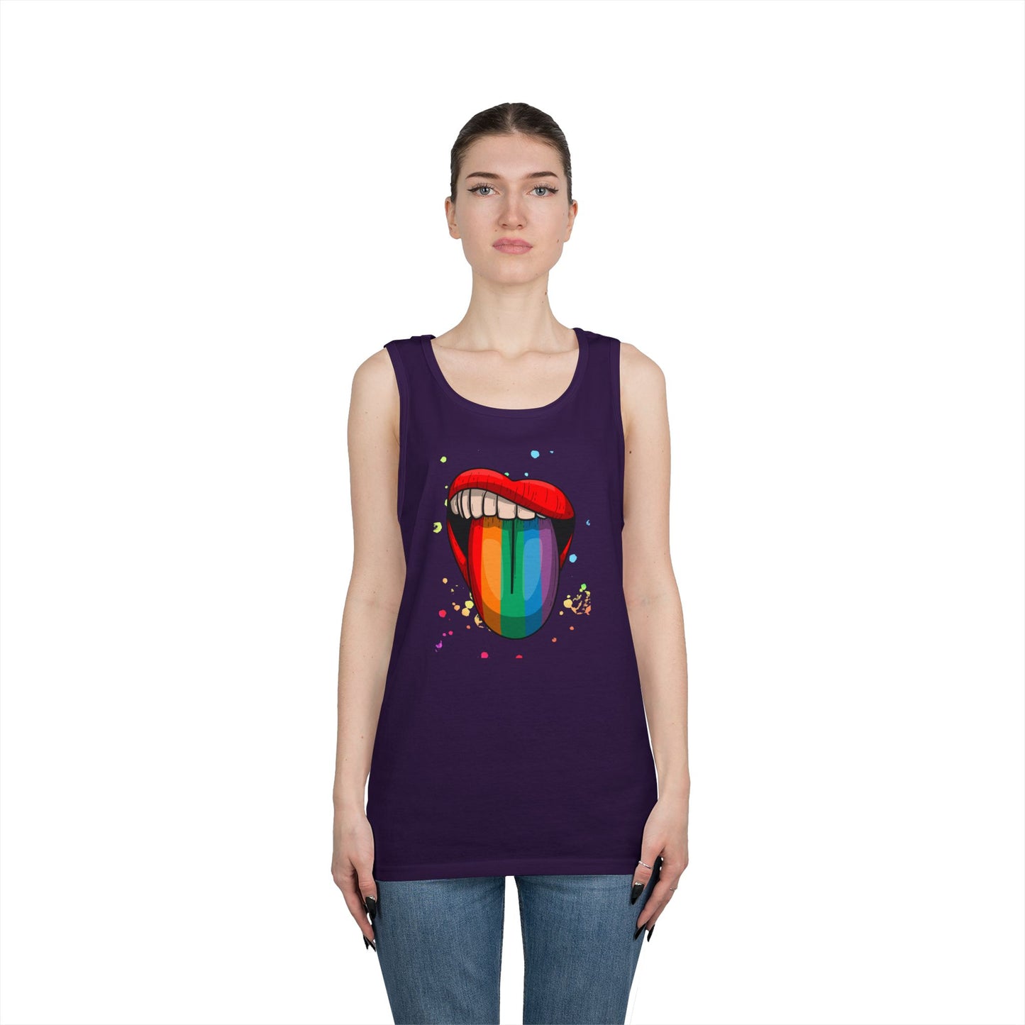 Rainbow Tongue Unisex Heavy Cotton Tank Top, Pride Apparel, Summer Fashion, LGBTQ+ Gift, Festival Wear