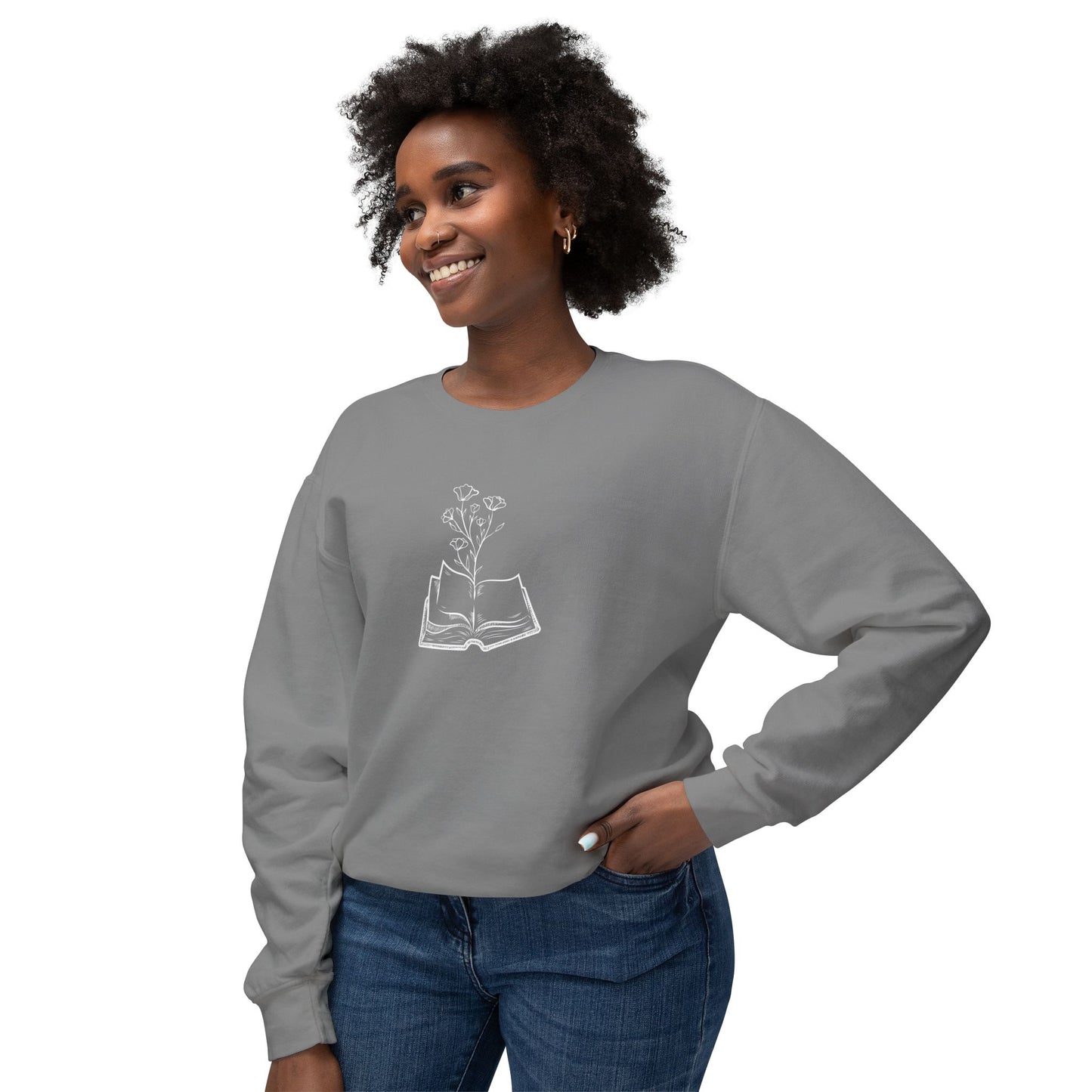 Book Lover's Unisex Lightweight Crewneck Sweatshirt, Cozy Gift for Readers, Floral Design, Perfect for All Occasions, Great for Book Clubs