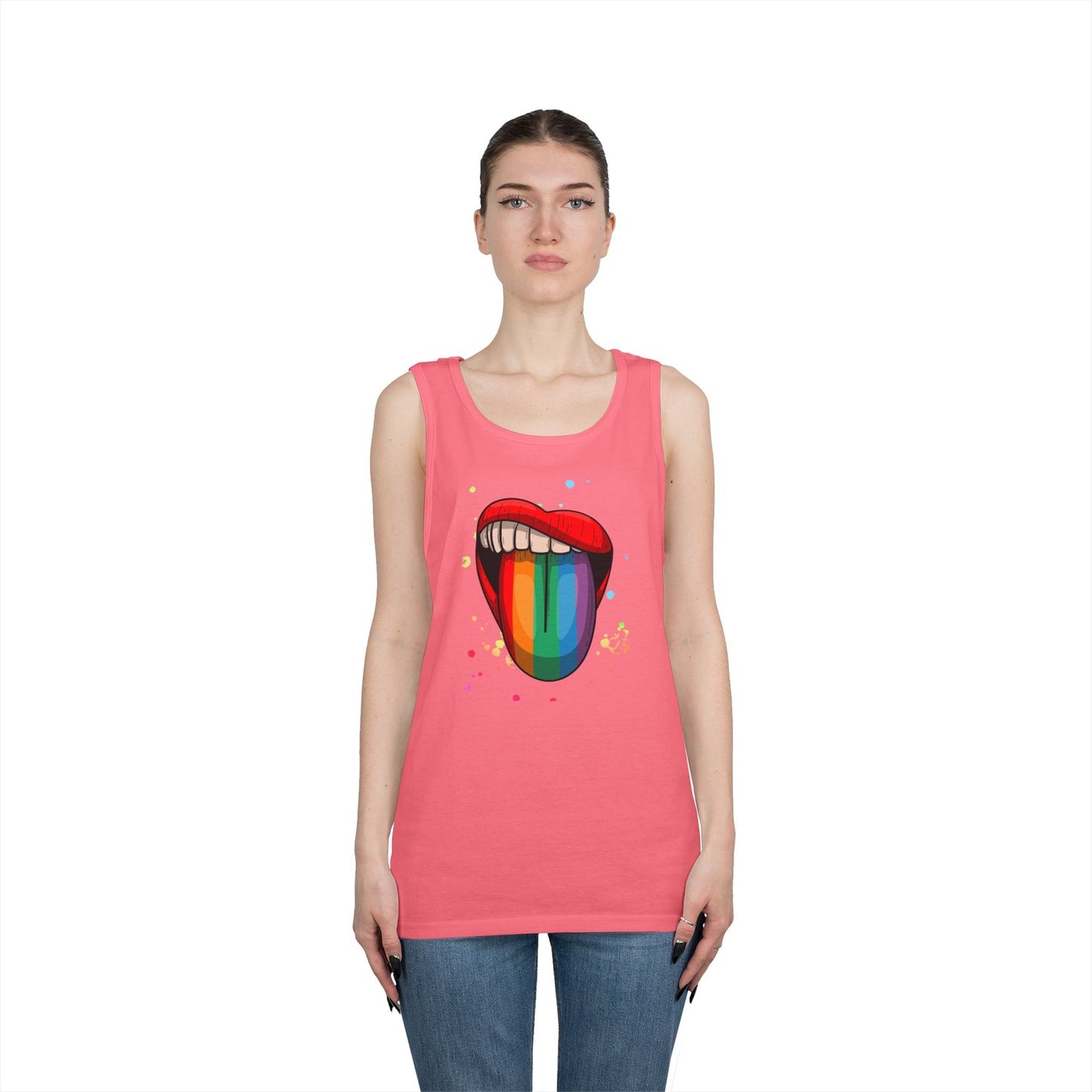 Rainbow Tongue Unisex Heavy Cotton Tank Top, Pride Apparel, Summer Fashion, LGBTQ+ Gift, Festival Wear