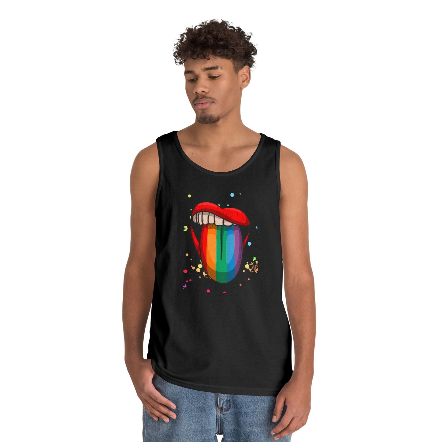 Rainbow Tongue Unisex Heavy Cotton Tank Top, Pride Apparel, Summer Fashion, LGBTQ+ Gift, Festival Wear