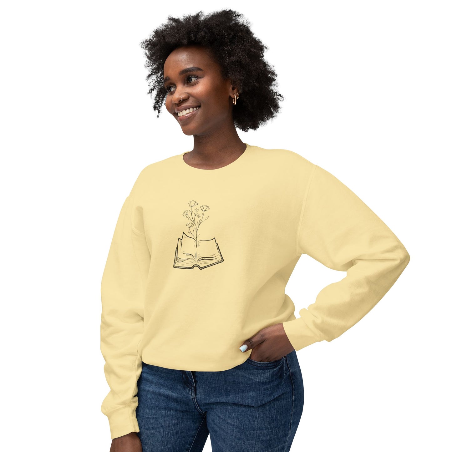 Book Lover's Unisex Lightweight Crewneck Sweatshirt, Cozy Gift for Readers, Floral Design, Perfect for All Occasions, Great for Book Clubs