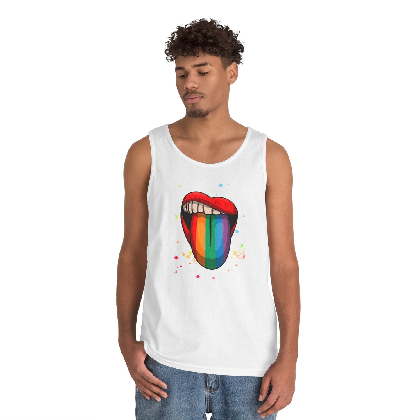 Rainbow Tongue Unisex Heavy Cotton Tank Top, Pride Apparel, Summer Fashion, LGBTQ+ Gift, Festival Wear
