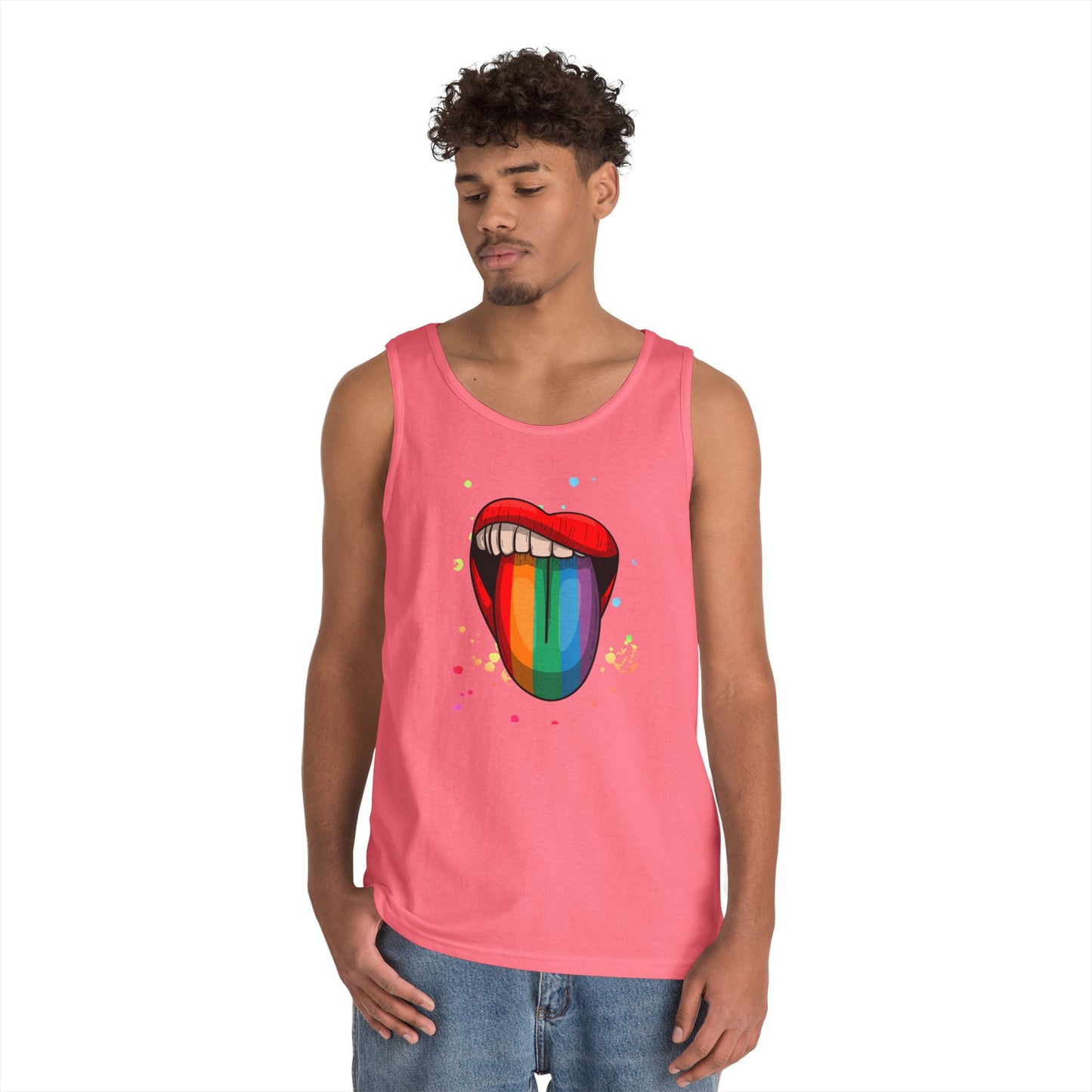 Rainbow Tongue Unisex Heavy Cotton Tank Top, Pride Apparel, Summer Fashion, LGBTQ+ Gift, Festival Wear