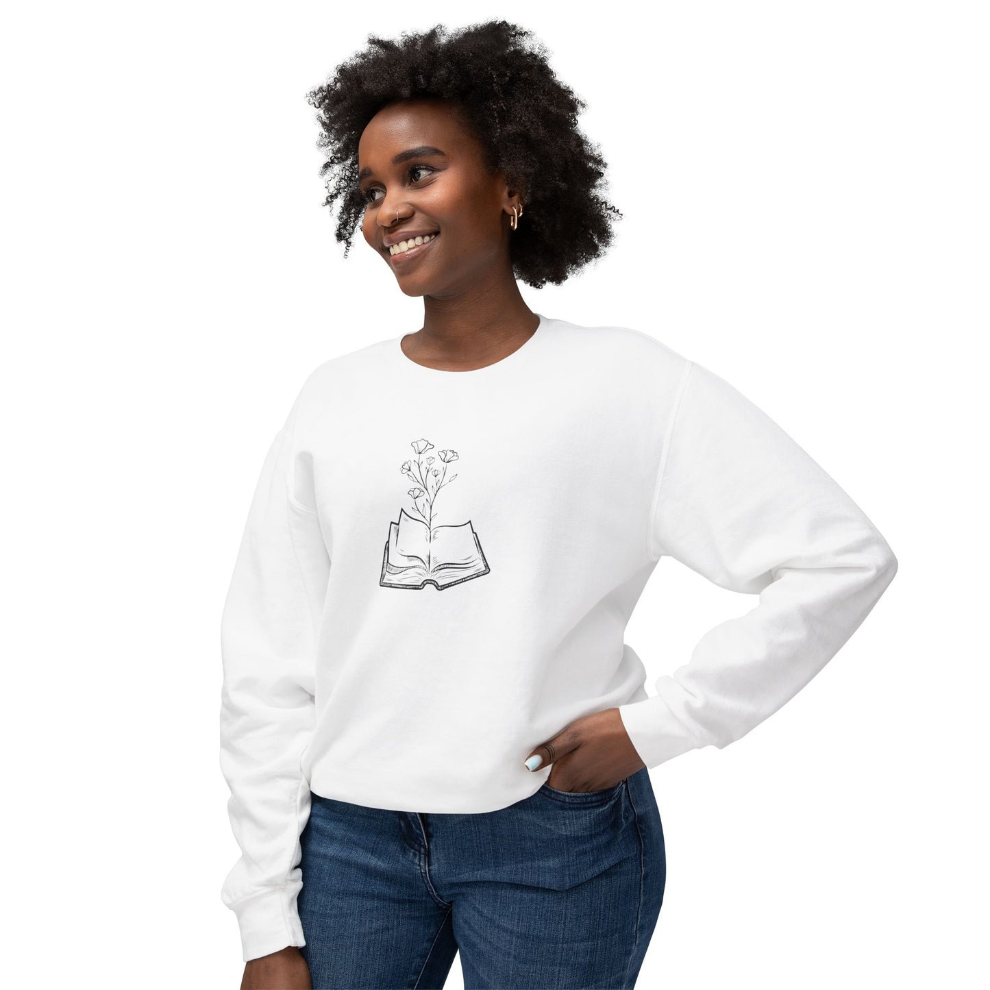 Book Lover's Unisex Lightweight Crewneck Sweatshirt, Cozy Gift for Readers, Floral Design, Perfect for All Occasions, Great for Book Clubs