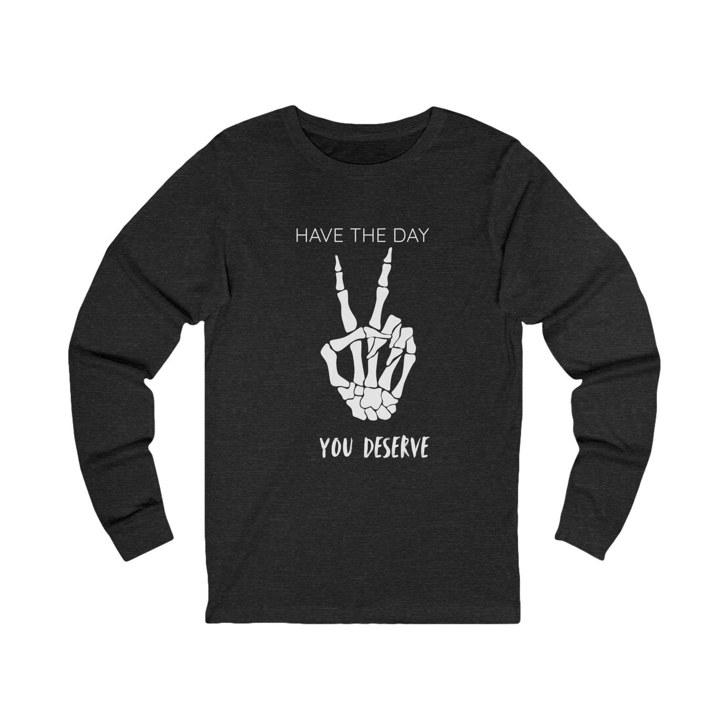 Peaceful Vibes Long Sleeve Tee, Skeleton Hand Shirt, Motivational Apparel, Gift for Him/Her, Casual Fashion Tee