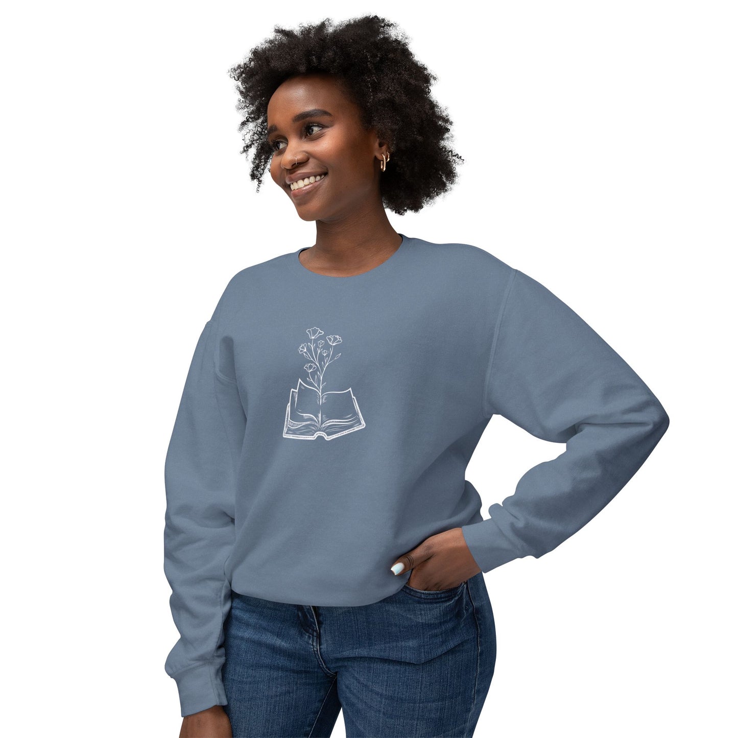 Book Lover's Unisex Lightweight Crewneck Sweatshirt, Cozy Gift for Readers, Floral Design, Perfect for All Occasions, Great for Book Clubs