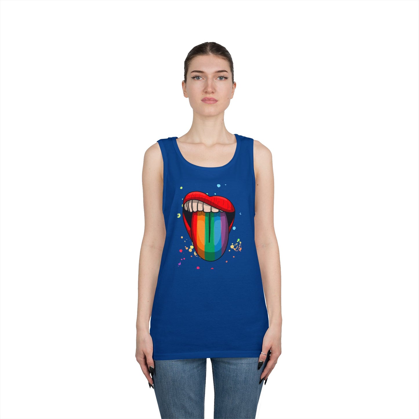 Rainbow Tongue Unisex Heavy Cotton Tank Top, Pride Apparel, Summer Fashion, LGBTQ+ Gift, Festival Wear