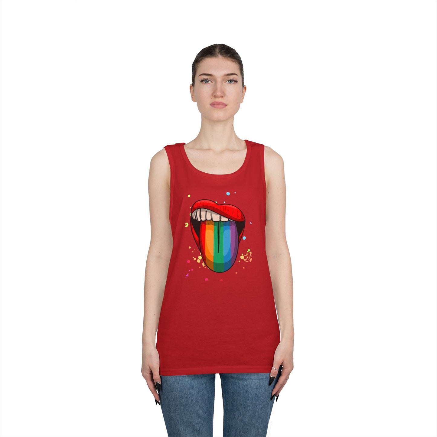 Rainbow Tongue Unisex Heavy Cotton Tank Top, Pride Apparel, Summer Fashion, LGBTQ+ Gift, Festival Wear