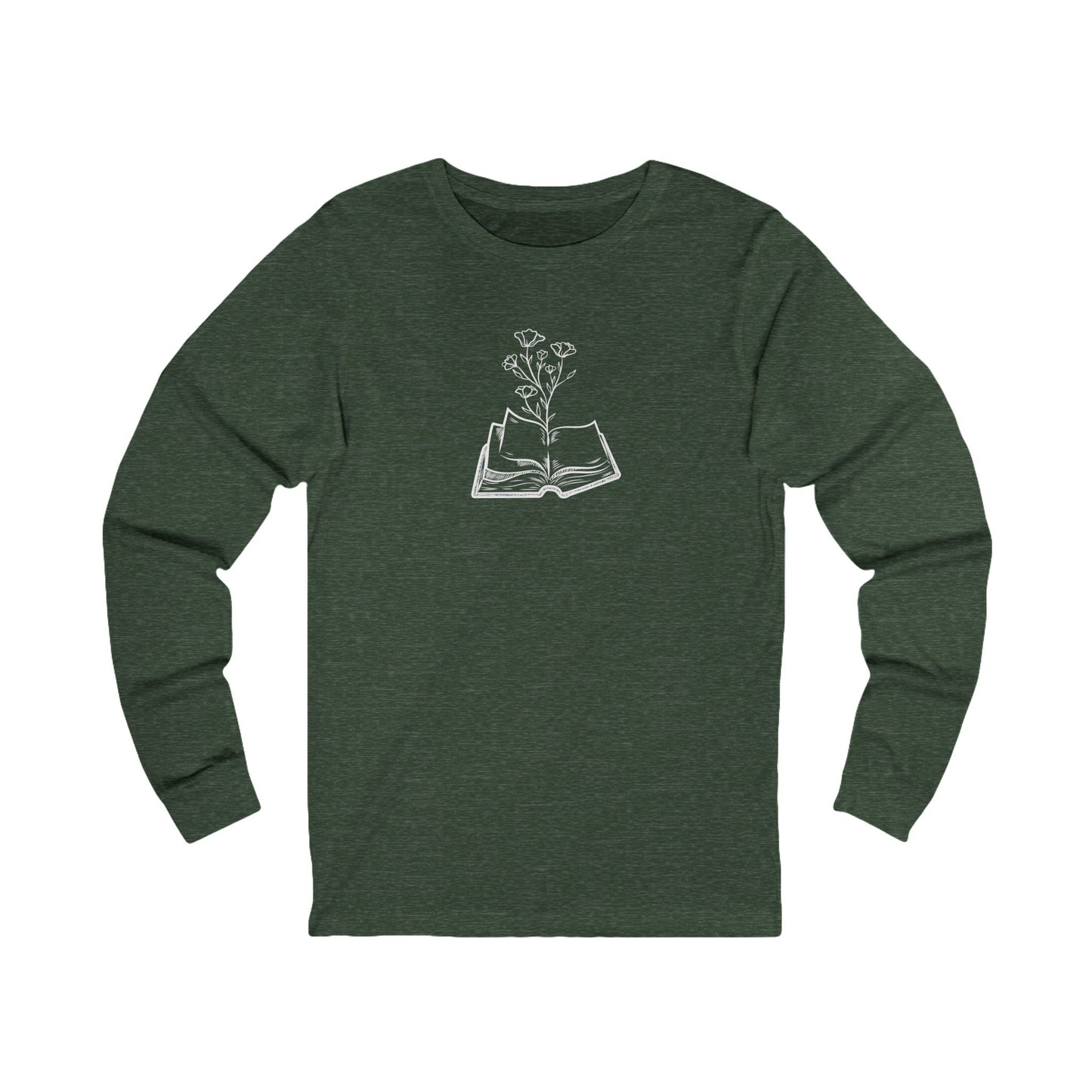 Floral Reading Tee - Unisex Long Sleeve Shirt for Book Lovers, Cozy Gift, Nature Vibes, Spring Apparel, Literature Design