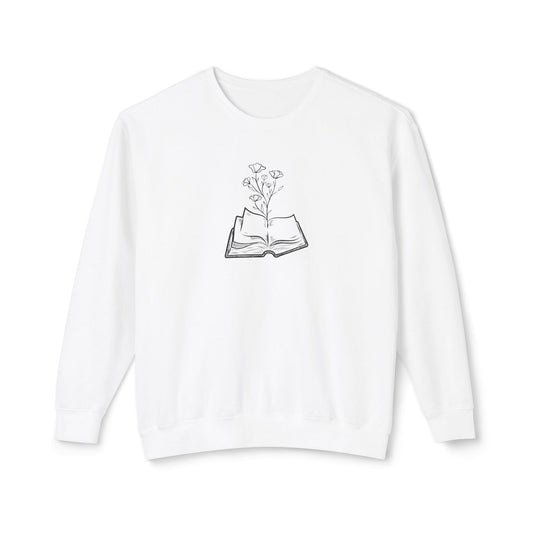 Book Lover's Unisex Lightweight Crewneck Sweatshirt, Cozy Gift for Readers, Floral Design, Perfect for All Occasions, Great for Book Clubs