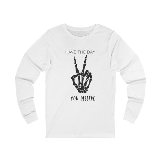 Peaceful Vibes Long Sleeve Tee, Skeleton Hand Shirt, Motivational Apparel, Gift for Him/Her, Casual Fashion Tee