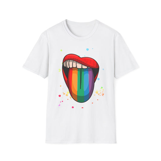 Colorful Rainbow Tongue Unisex Softstyle T-Shirt, LGBTQ Pride Apparel, Casual Wear, Street Style, Gift for Friends