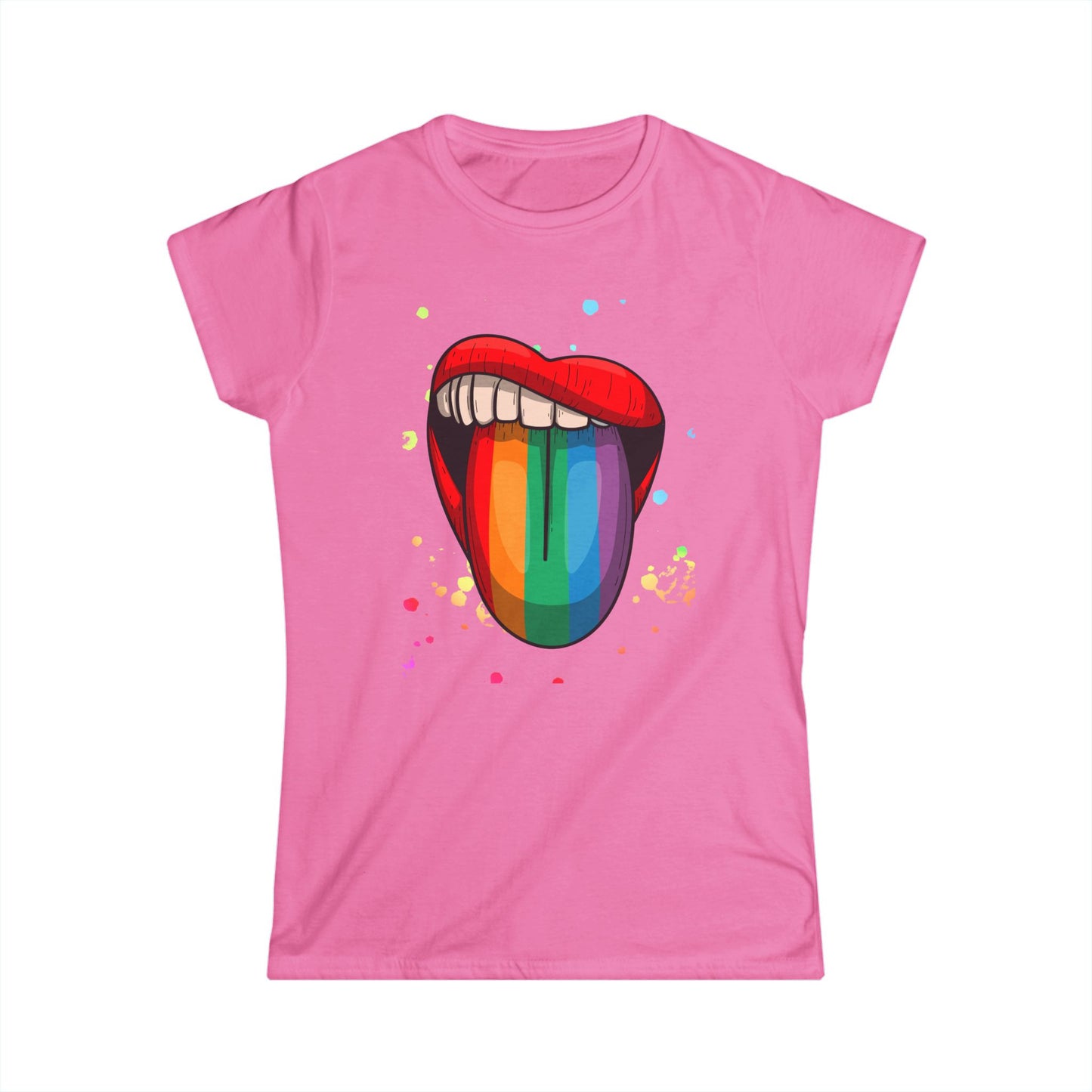 Rainbow Tongue Women's Softstyle Tee | Summer Fun, Pride Apparel, Festival Vibes, Casual Wear, Gift Idea