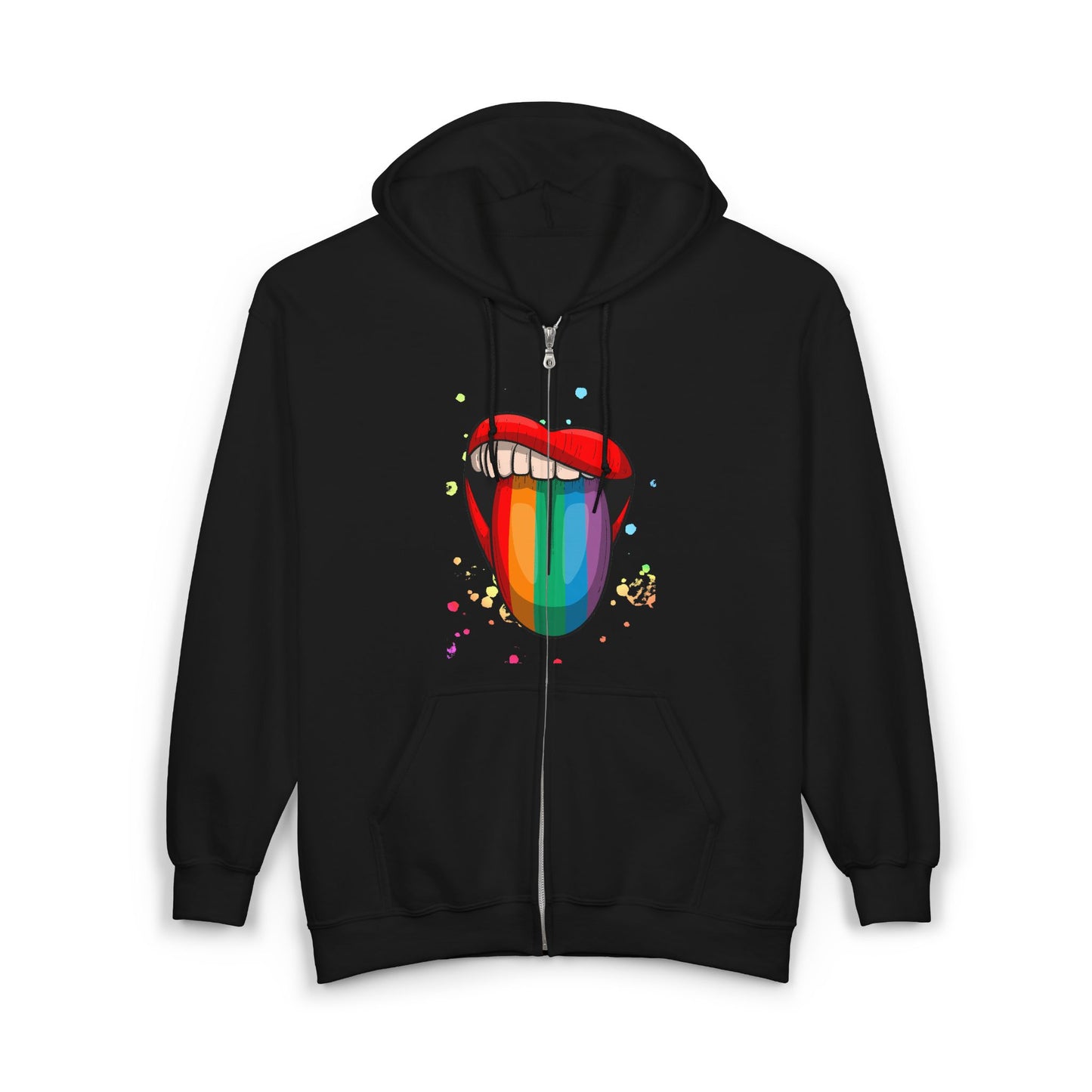 Colorful Rainbow Lip Hooded Sweatshirt, Unisex Hoodie, Festival Wear, Pride Merchandise, Streetwear, Graphic Zip-Up Sweatshirt