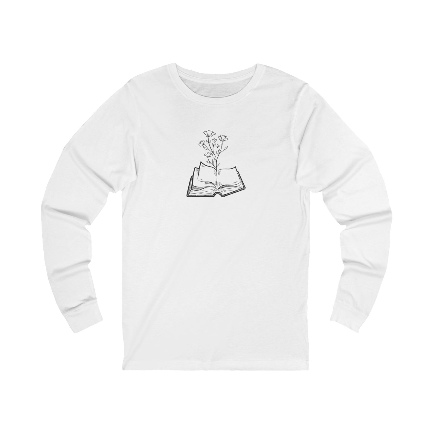 Floral Reading Tee - Unisex Long Sleeve Shirt for Book Lovers, Cozy Gift, Nature Vibes, Spring Apparel, Literature Design