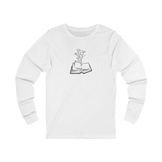 Floral Reading Tee - Unisex Long Sleeve Shirt for Book Lovers, Cozy Gift, Nature Vibes, Spring Apparel, Literature Design