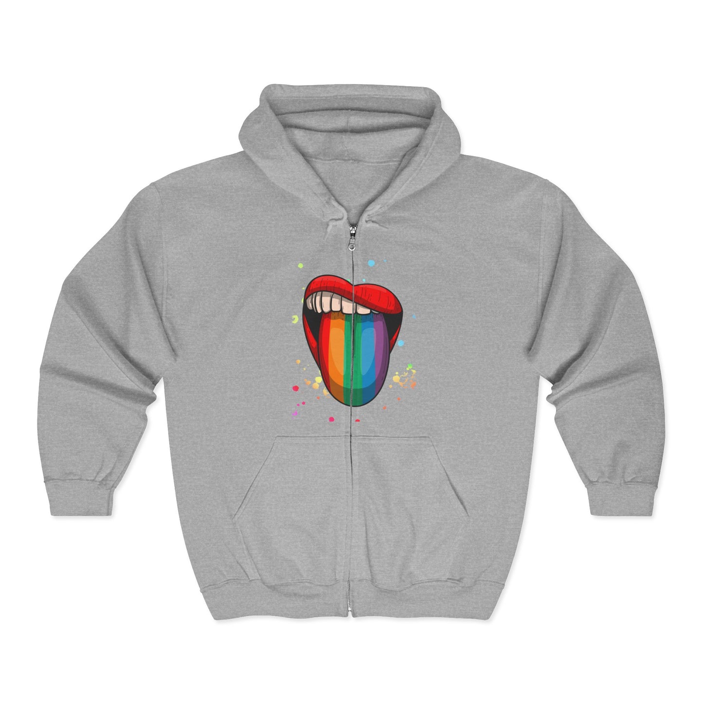 Colorful Rainbow Lip Hooded Sweatshirt, Unisex Hoodie, Festival Wear, Pride Merchandise, Streetwear, Graphic Zip-Up Sweatshirt