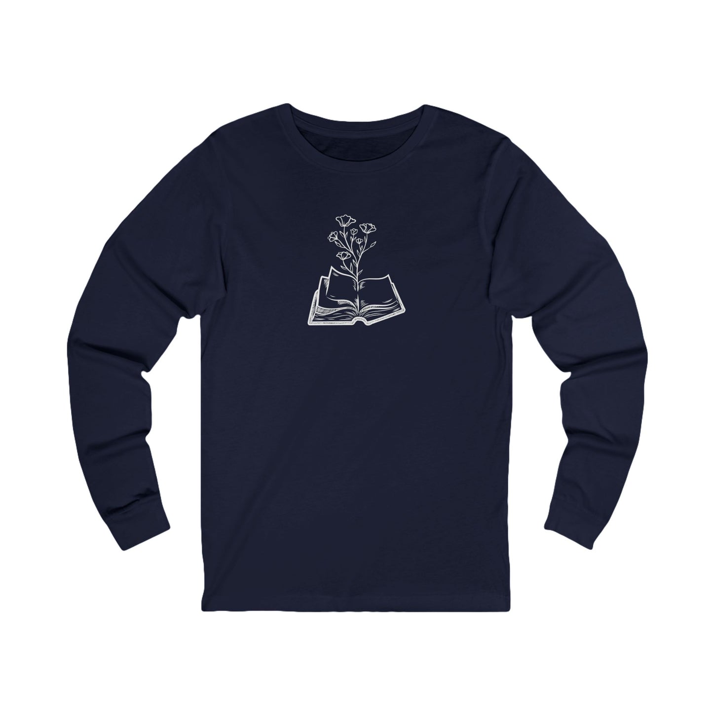 Floral Reading Tee - Unisex Long Sleeve Shirt for Book Lovers, Cozy Gift, Nature Vibes, Spring Apparel, Literature Design