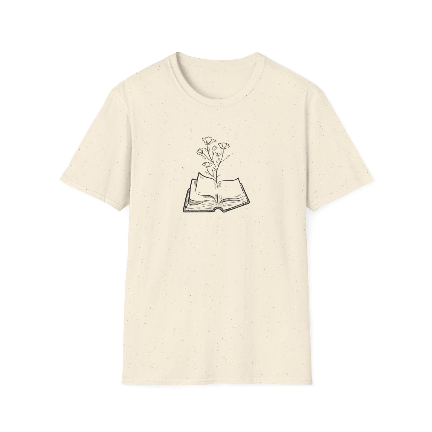Literary Blooms Unisex Softstyle T-Shirt, Book Lover Gift, Reading Tee, Nature Graphic Shirt, Perfect for Birthdays, Book Clubs, and More
