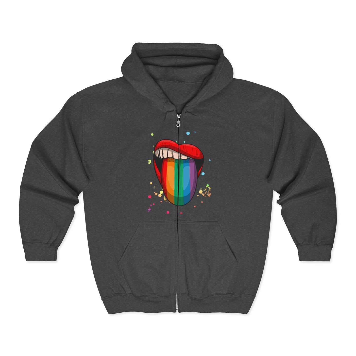 Colorful Rainbow Lip Hooded Sweatshirt, Unisex Hoodie, Festival Wear, Pride Merchandise, Streetwear, Graphic Zip-Up Sweatshirt
