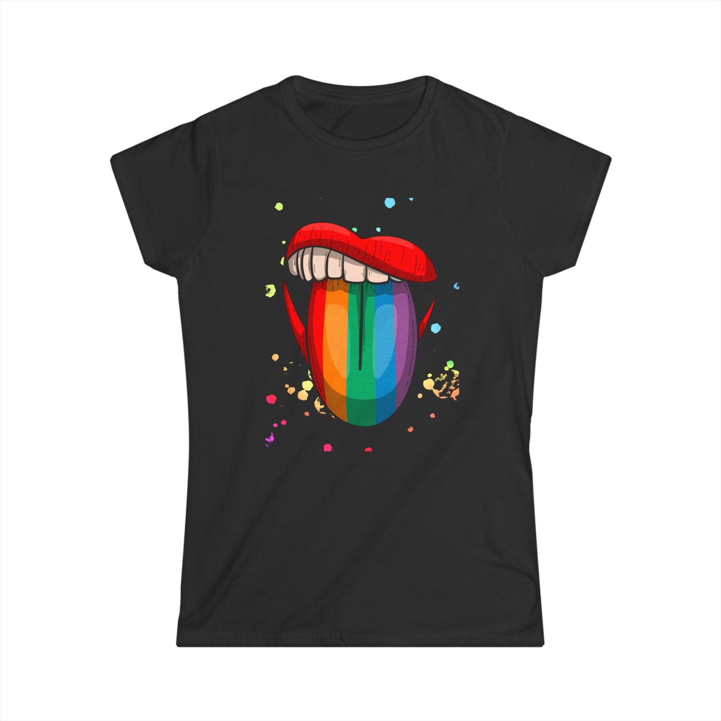 Rainbow Tongue Women's Softstyle Tee | Summer Fun, Pride Apparel, Festival Vibes, Casual Wear, Gift Idea