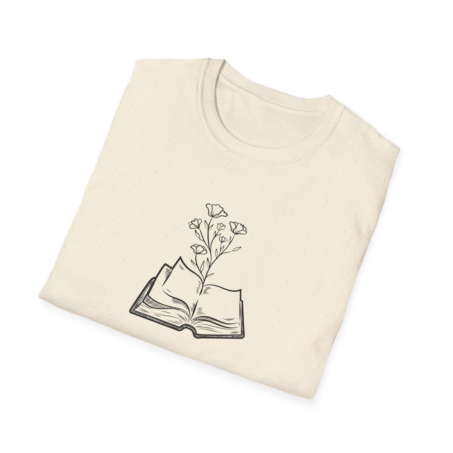 Literary Blooms Unisex Softstyle T-Shirt, Book Lover Gift, Reading Tee, Nature Graphic Shirt, Perfect for Birthdays, Book Clubs, and More