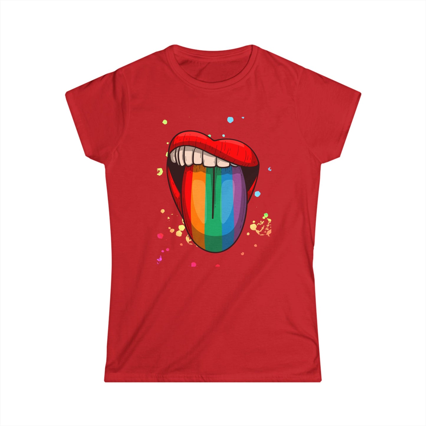 Rainbow Tongue Women's Softstyle Tee | Summer Fun, Pride Apparel, Festival Vibes, Casual Wear, Gift Idea