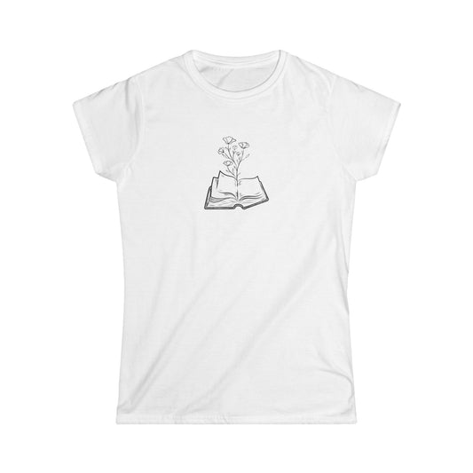 Book Lovers Women's Tee, Softstyle Shirt for Readers, Literary Gift, Floral Design, Casual Wear, Reading Enthusiast