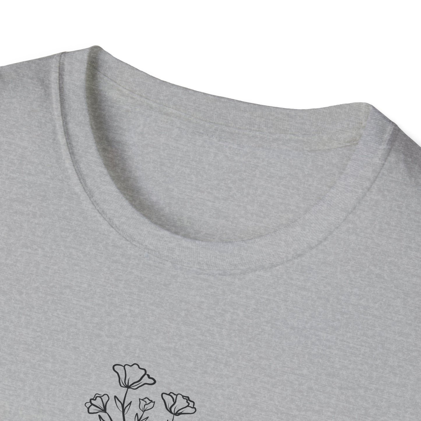 Literary Blooms Unisex Softstyle T-Shirt, Book Lover Gift, Reading Tee, Nature Graphic Shirt, Perfect for Birthdays, Book Clubs, and More