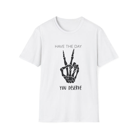 Peaceful Vibes Unisex T-Shirt - Skeleton Hand Graphic Tee, Casual Wear, Gift for Him/Her, Halloween, Everyday Humor T-Shirt
