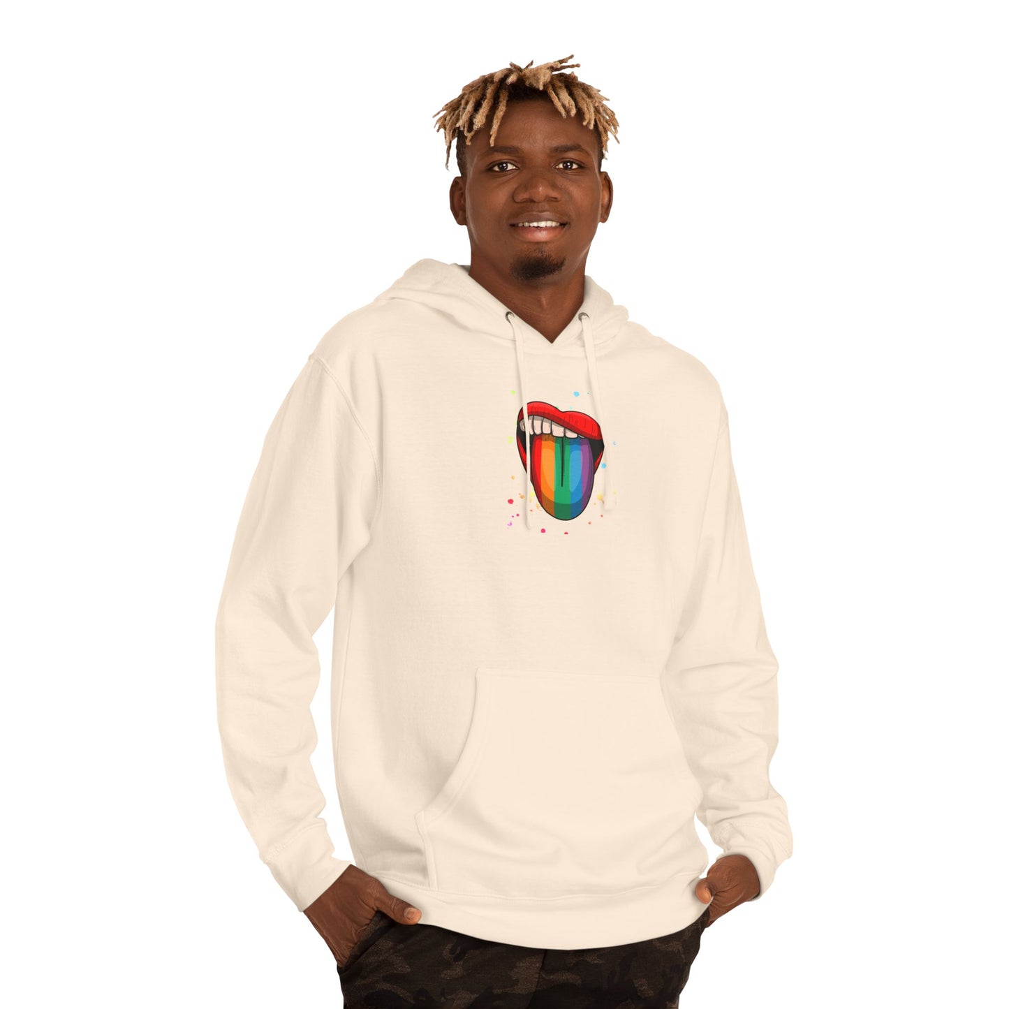 Colorful Tongue Hooded Sweatshirt - Fun Gift for Pride, Festivals, Casual Wear, LGBTQ+ Apparel, Street Style