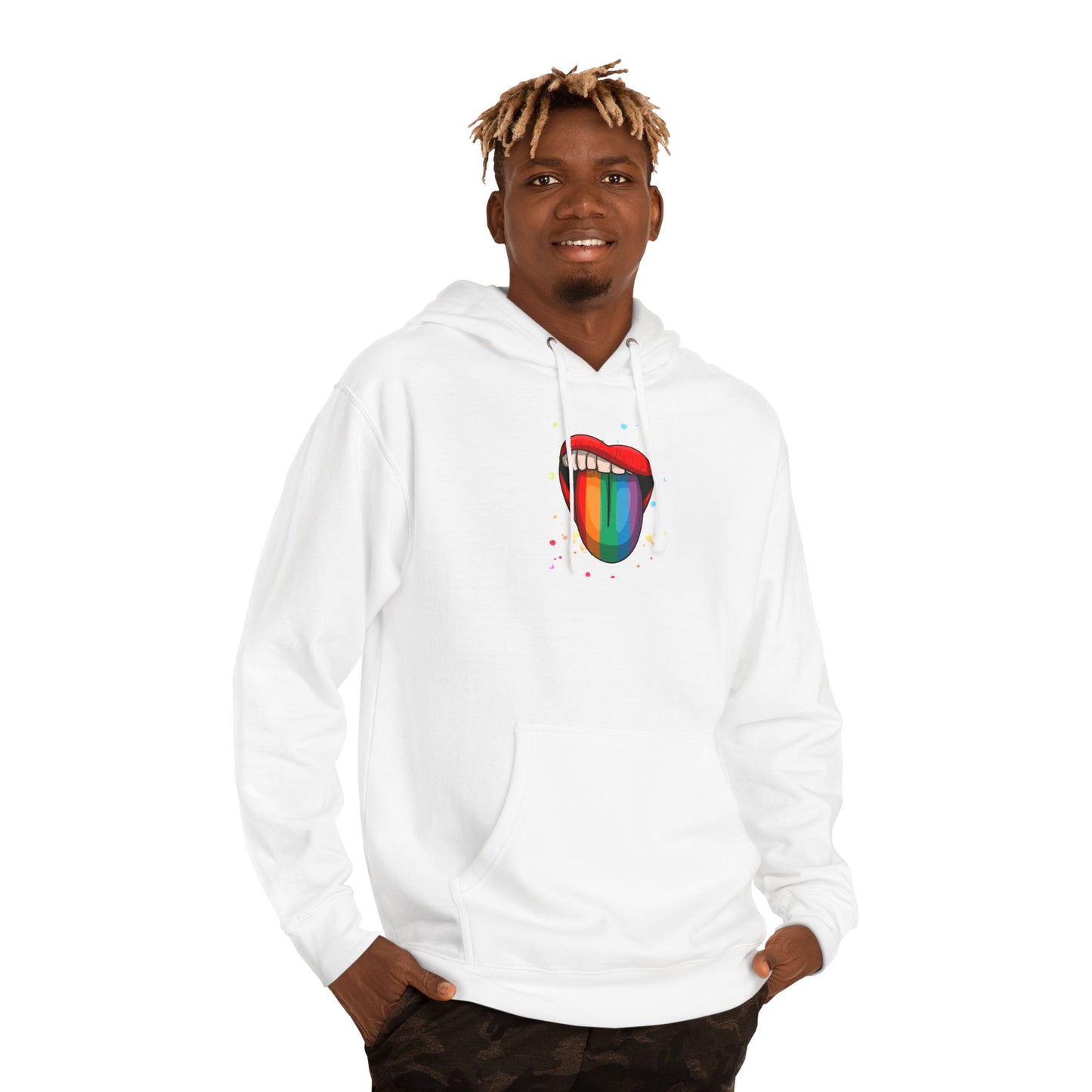 Colorful Tongue Hooded Sweatshirt - Fun Gift for Pride, Festivals, Casual Wear, LGBTQ+ Apparel, Street Style