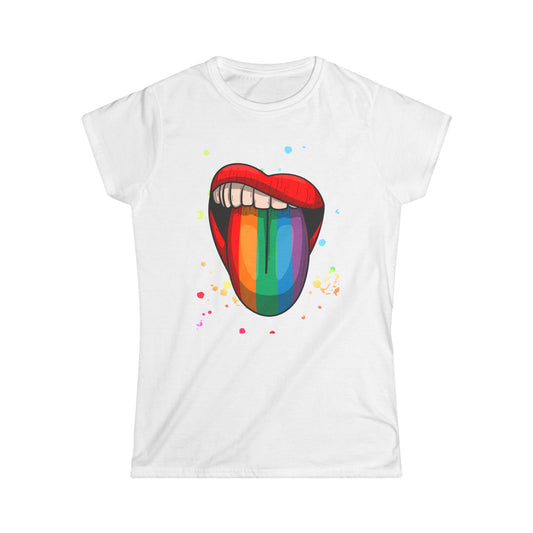 Rainbow Tongue Women's Softstyle Tee | Summer Fun, Pride Apparel, Festival Vibes, Casual Wear, Gift Idea