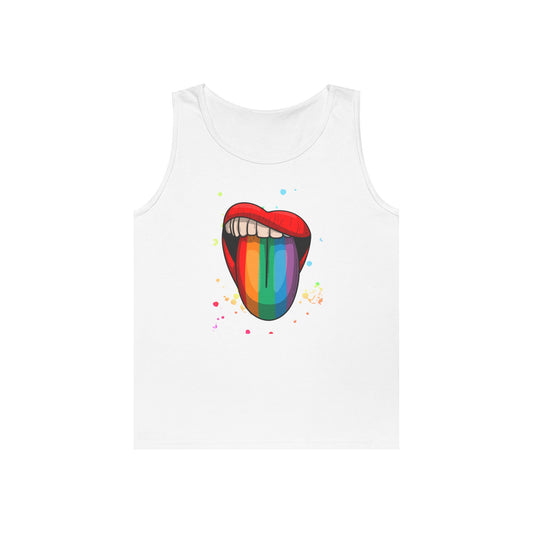 Rainbow Tongue Unisex Heavy Cotton Tank Top, Pride Apparel, Summer Fashion, LGBTQ+ Gift, Festival Wear