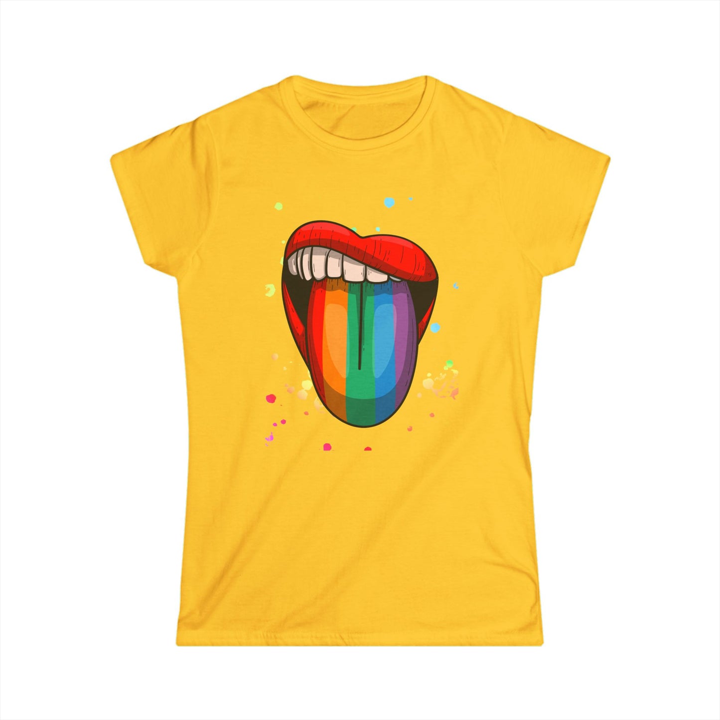 Rainbow Tongue Women's Softstyle Tee | Summer Fun, Pride Apparel, Festival Vibes, Casual Wear, Gift Idea