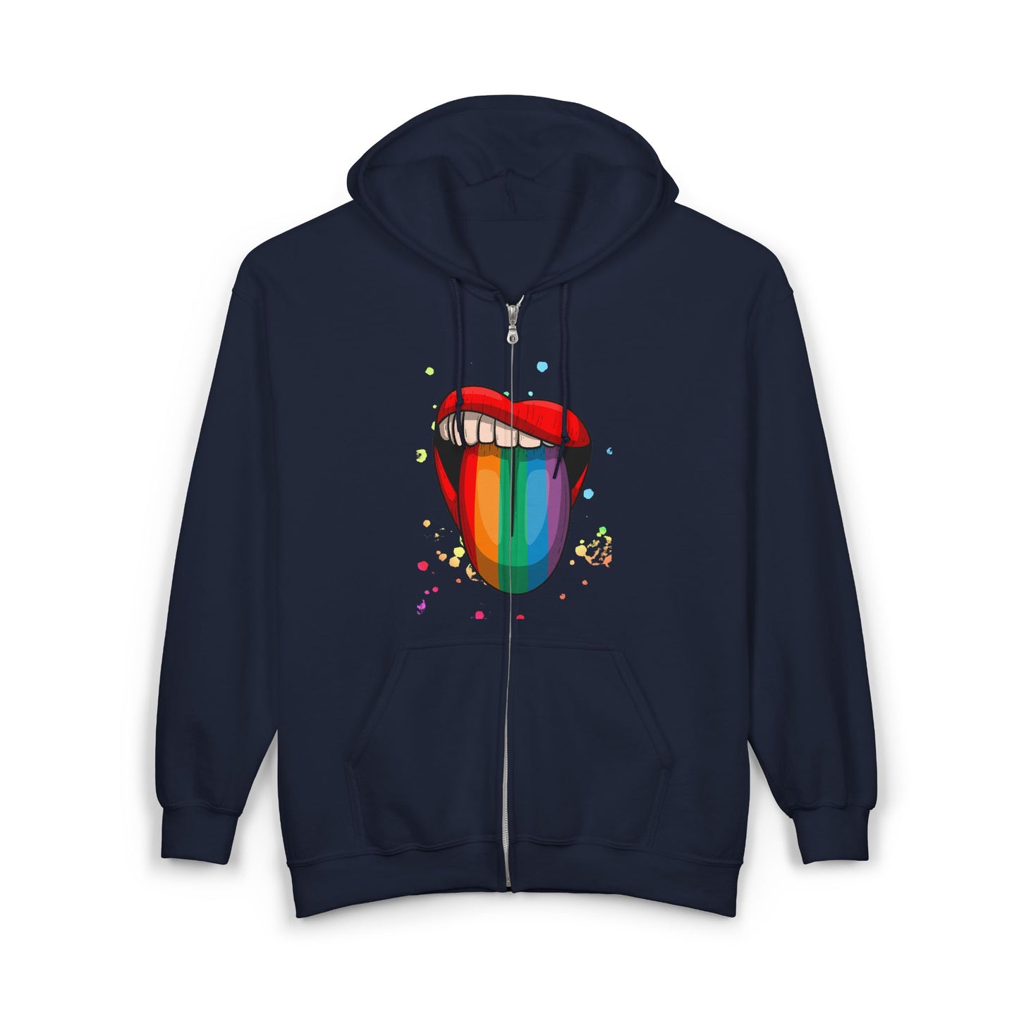 Colorful Rainbow Lip Hooded Sweatshirt, Unisex Hoodie, Festival Wear, Pride Merchandise, Streetwear, Graphic Zip-Up Sweatshirt