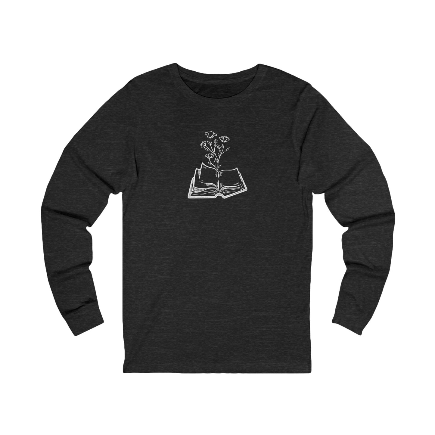 Floral Reading Tee - Unisex Long Sleeve Shirt for Book Lovers, Cozy Gift, Nature Vibes, Spring Apparel, Literature Design