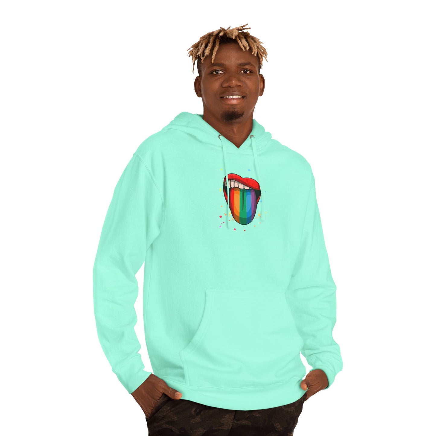 Colorful Tongue Hooded Sweatshirt - Fun Gift for Pride, Festivals, Casual Wear, LGBTQ+ Apparel, Street Style