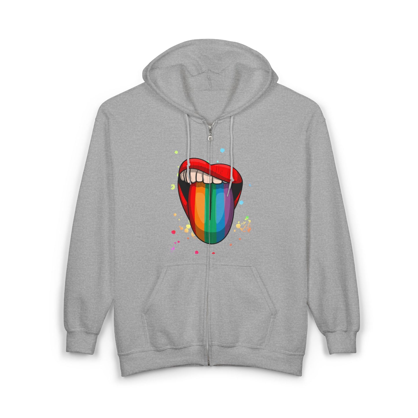 Colorful Rainbow Lip Hooded Sweatshirt, Unisex Hoodie, Festival Wear, Pride Merchandise, Streetwear, Graphic Zip-Up Sweatshirt