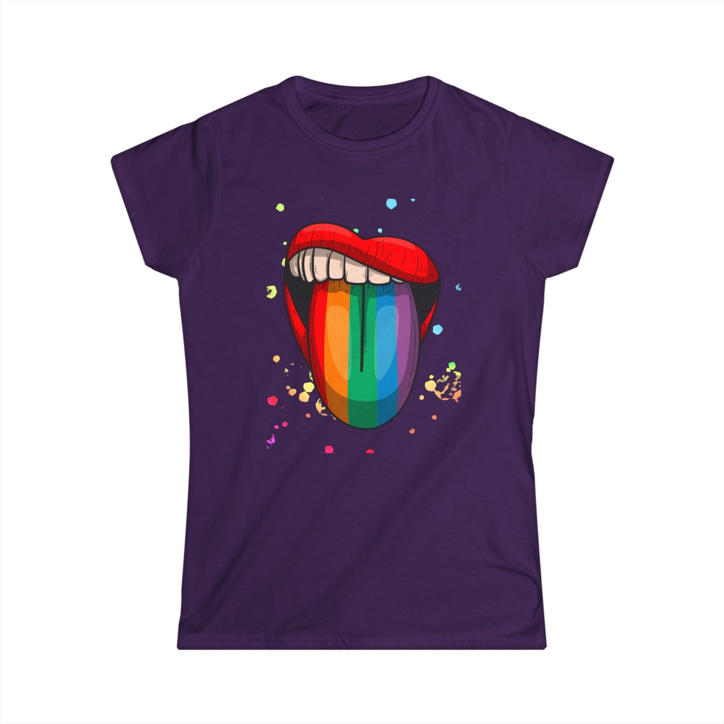 Rainbow Tongue Women's Softstyle Tee | Summer Fun, Pride Apparel, Festival Vibes, Casual Wear, Gift Idea