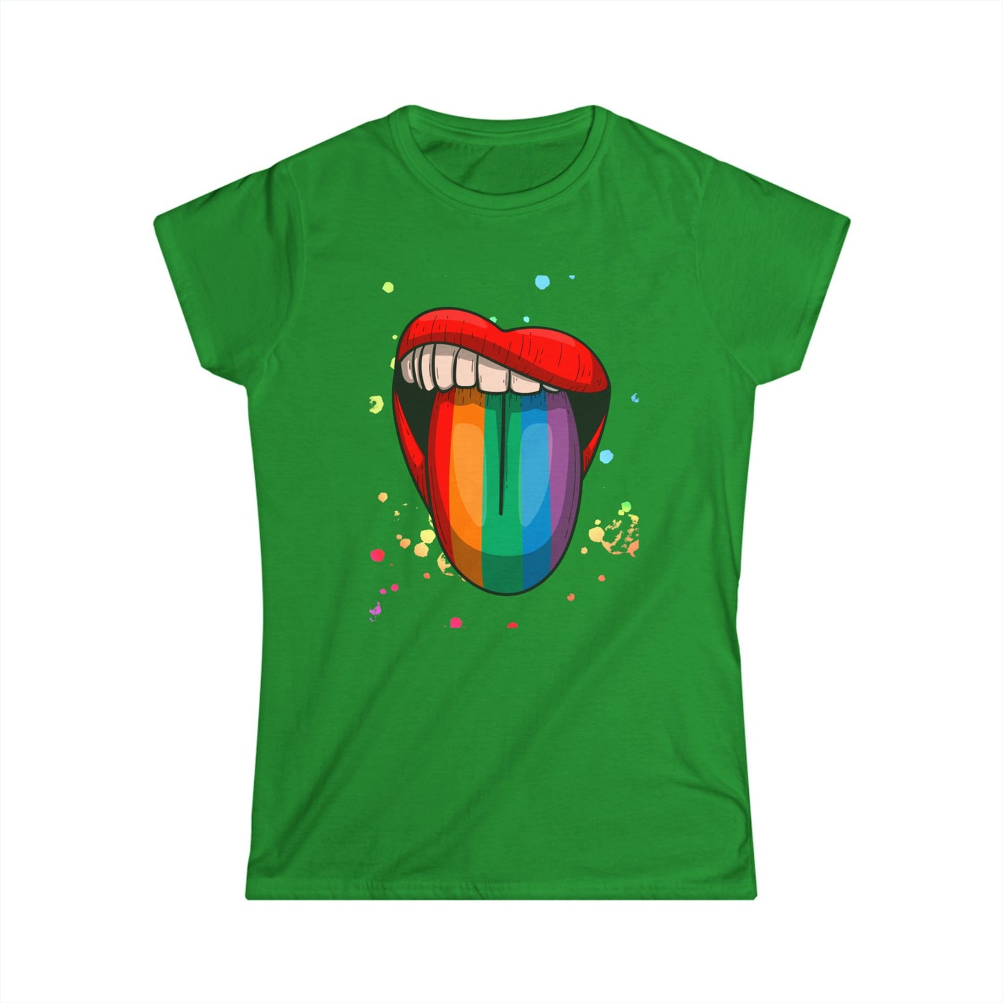 Rainbow Tongue Women's Softstyle Tee | Summer Fun, Pride Apparel, Festival Vibes, Casual Wear, Gift Idea