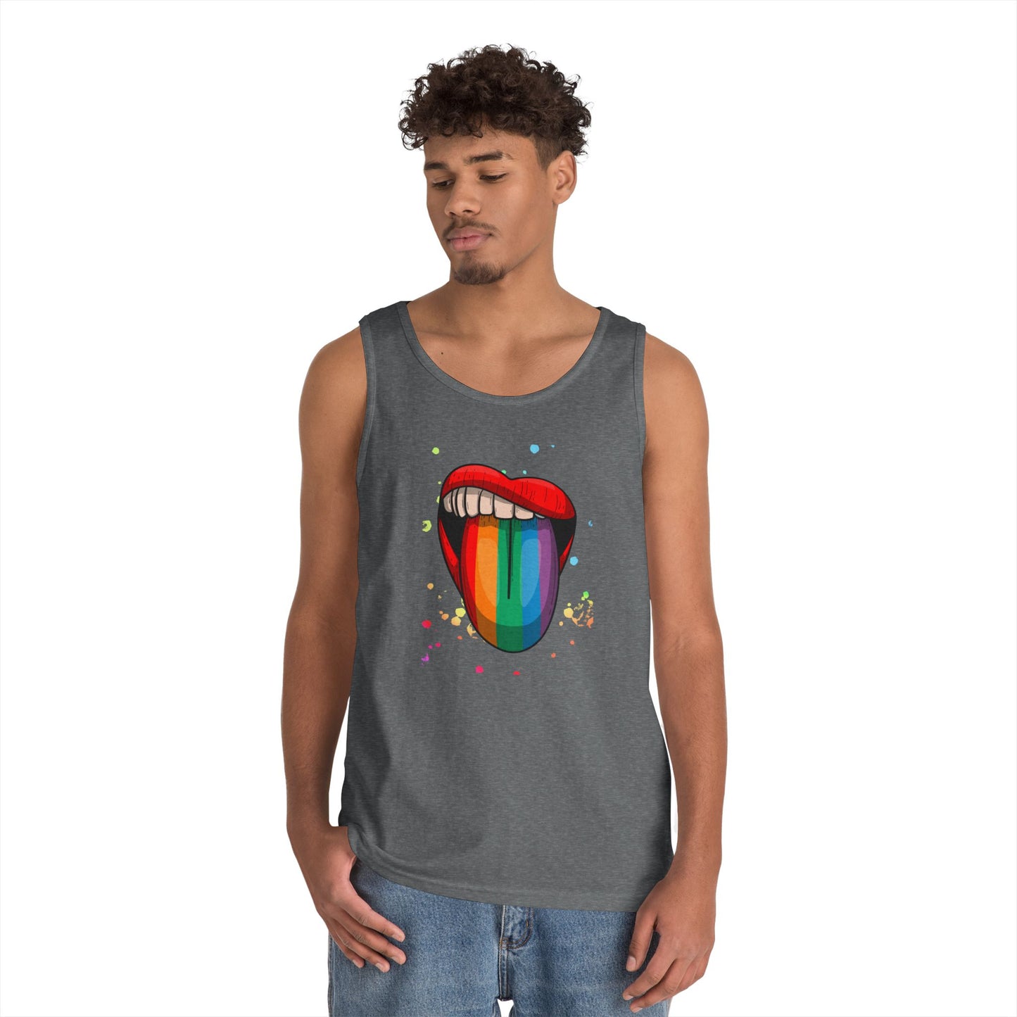 Rainbow Tongue Unisex Heavy Cotton Tank Top, Pride Apparel, Summer Fashion, LGBTQ+ Gift, Festival Wear